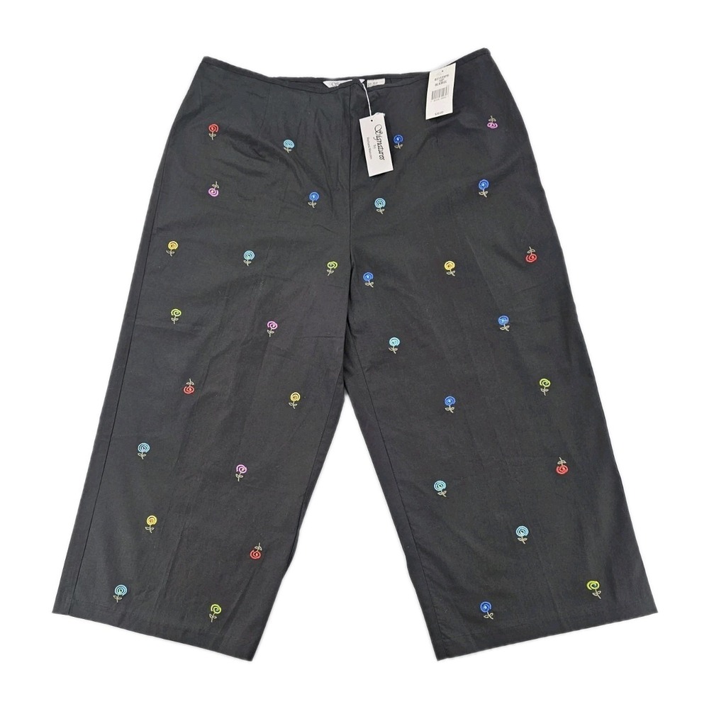 Richard Malcolm Womens Signatures Crop Pant 16P Black All Over Flower Embroidery